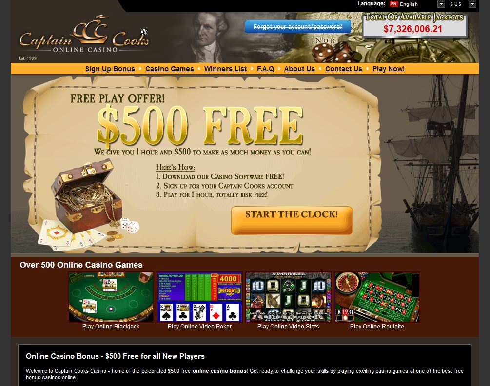 Captain cooks casino payout real money